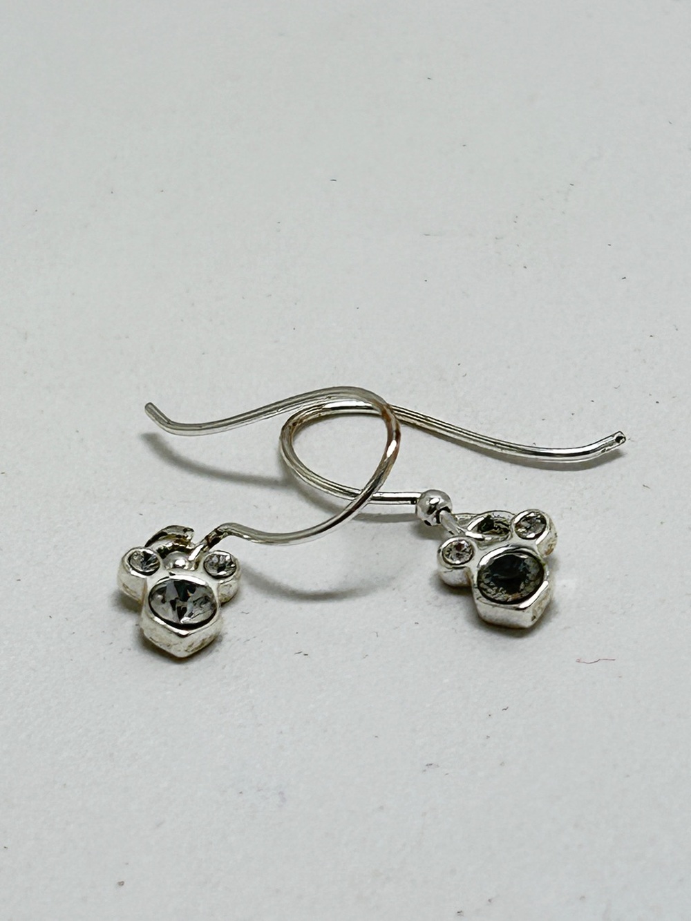 Disney, Teeny Tiny Mickey Mouse Silver Plate & Crystal Earrings, Wires, Dangly